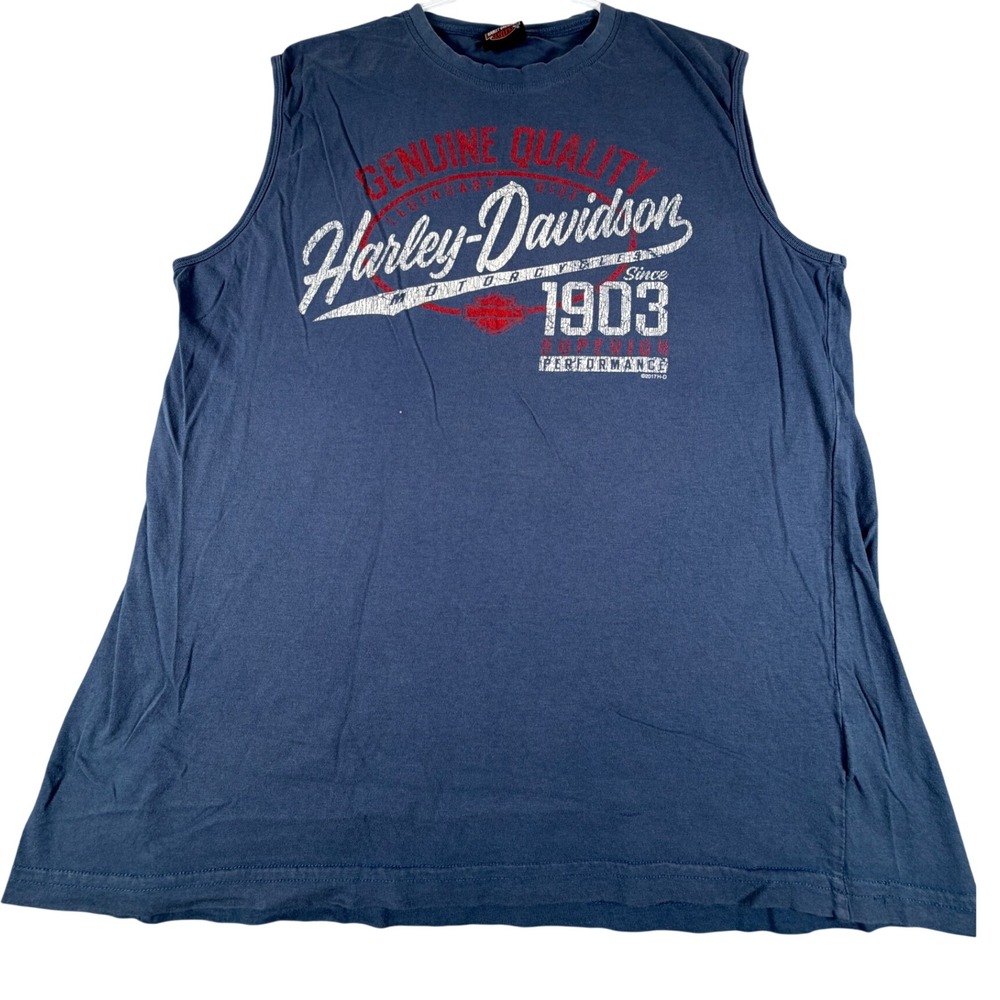 Harley-Davidson Budapest Hungary Sleeveless Muscle Tee Blue Distressed Print XL